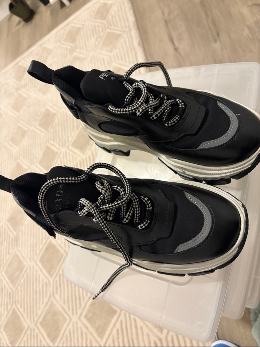 Prada Black and White Chunky Lace-Up Sneakers